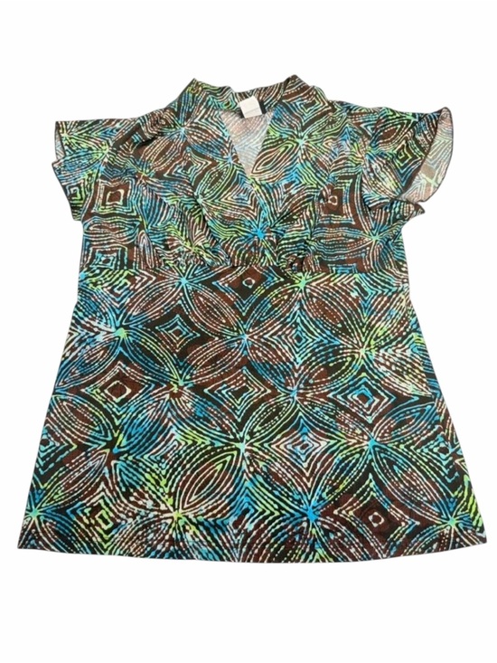 Vintage Tops - Vintage 90’s Y2K Geometric Babydoll Blouse Top Women’s Large Green 2000’s Summer